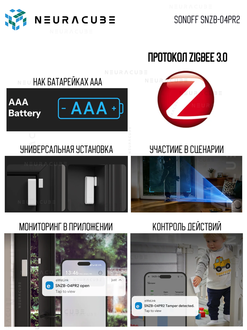 ZigBee Датчик открытия двери/окна SONOFF SNZB-04PR2 SenseGuard DW Gen2
