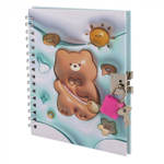 Блокнот в футляре, 19,5 см * 22,5 см, гребень, Alingar, ламинация, эффект 3D, ручка, замочек, клетка, 45 л., "Мишка", сиреневый