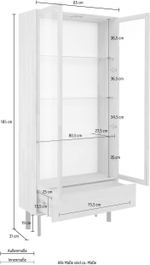 Шкаф-витрина дизайнерская 2 двери Виби 185х85х31 из дуба в стиле лофт, на металлических ножках