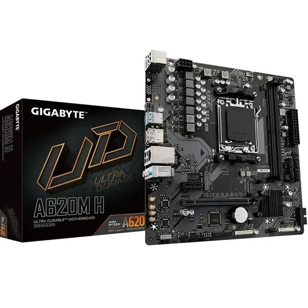 Материнская плата GIGABYTE A620M H (Socket AM5/AMD A620/2xDDR5/PCI-Ex16/PCI-Ex1/M.2/SB7.1/GLAN/DisplayPort/HDMI/mATX) RET