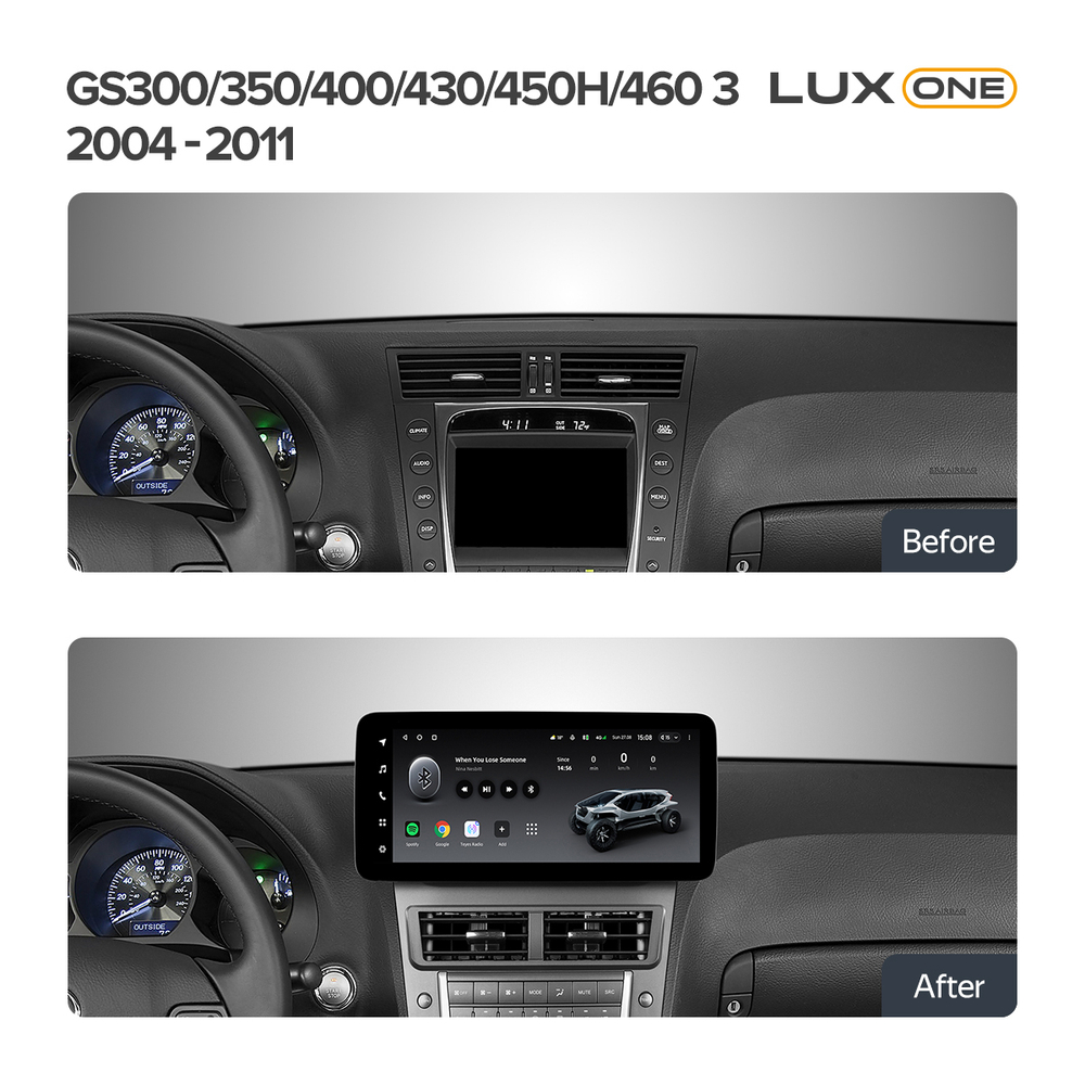 Магнитола для Lexus GS S190 2005-2012 (ШГУ цветной) - Teyes LUX ONE ROUND монитор 12.3" 2K QLED на Android 10, CarPlay, 4G SIM-слот