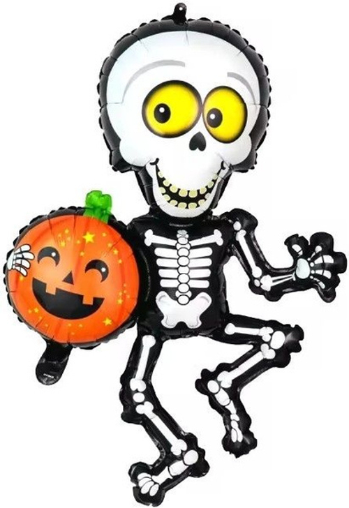 Шар фольга фигура 86см Скелет с тыквой ВОЗДУХ