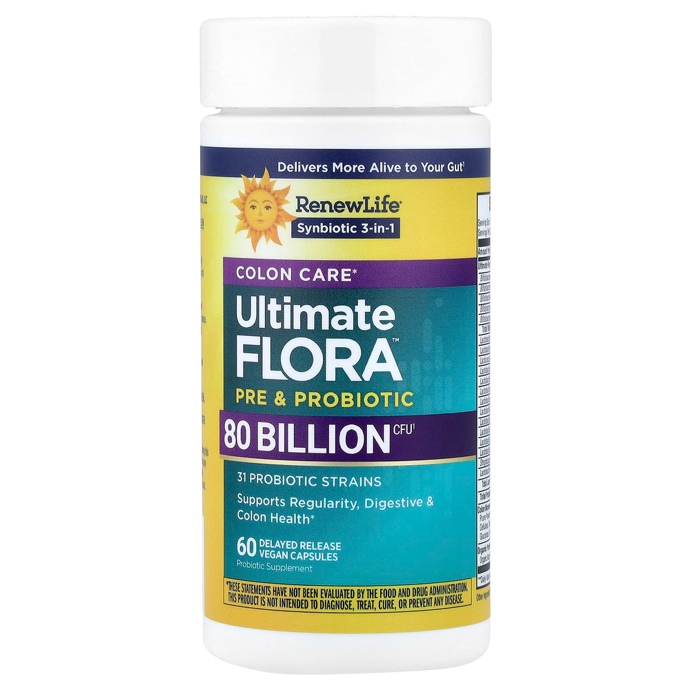 Renew Life, Colon Care Ultimate Flora™, пробиотик Colon Care, 60 веганских капсул с отсроченным высвобождением
