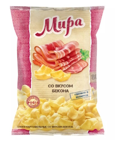 Снеки "Мира" картофельные со вкусом бекона 80г. Машпищепрод