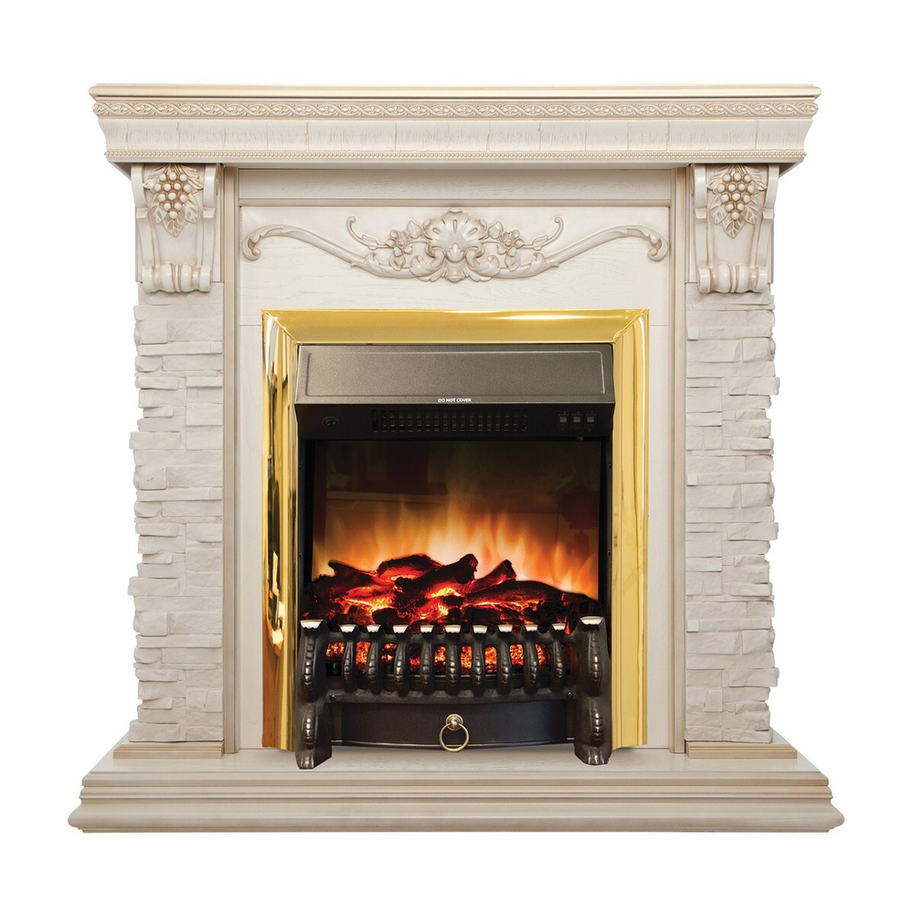 Электрокамин RealFlame Patricia WT белый дуб с золотой патиной с очагом Fobos Lux BR S