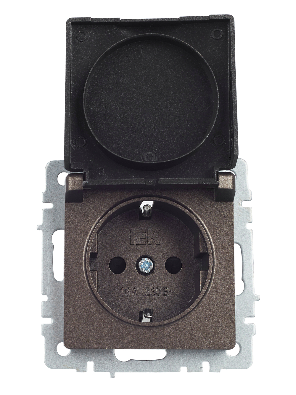 BRITE Розетка 1-местная с заземлением с защитными шторками и крышкой 16А IP44 РСбш10-3-44-БрТБ темная бронза IEK