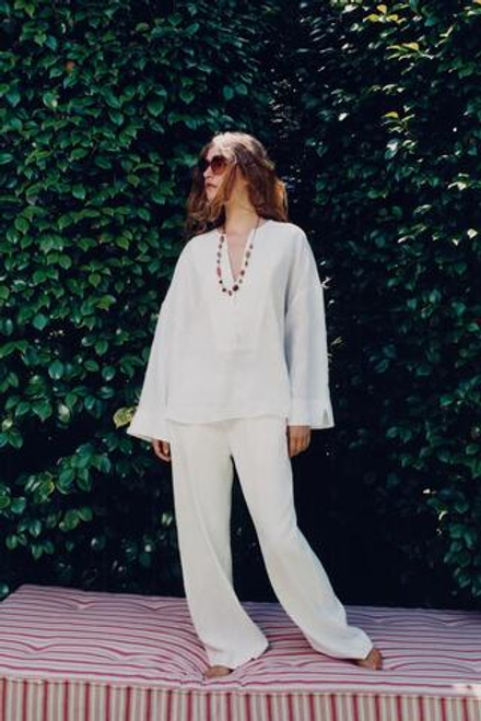 ZARA БРЮКИ ПРЯМОГО КРОЯ ИЗ СМЕСОВОГО ЛЬНА, БЕЛЫЙ