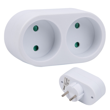 S-ES2-16O WHITE Разветвитель сетевой. б-з. 2 гнезда. 16А. 3500Вт. Белый. ТМ Uniel