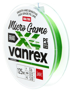 Плетеный шнур Lucky John Vanrex MICRO GAME х4 BRAID Fluo Green 125 м - 0.12 мм