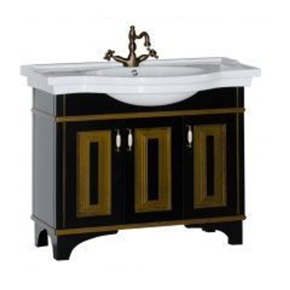 Тумба с раковиной Aquanet Валенса 100 черный краколет/золото