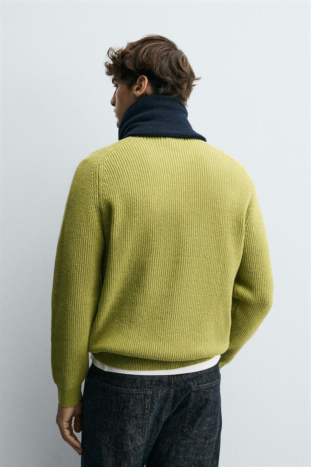 ZARA СВИТЕР ИЗ ТКАНИ В РУБЧИК С РЕЛЬЕФНЫМ УЗОРОМ, СВЕТЛО-ЗЕЛЕНЫЙ