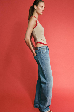 ZARA ФУТБОЛКА С КОНТРАСТНЫМИ ПОЛОСАМИ,БЕЖЕВЫЙ