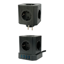Cablexpert Сетевой фильтр Tower TWR-9-U4-B-2 (9р, 16А, 4 х USB, 3.1А, 2м, ур.защиты 4+) черный, коробка