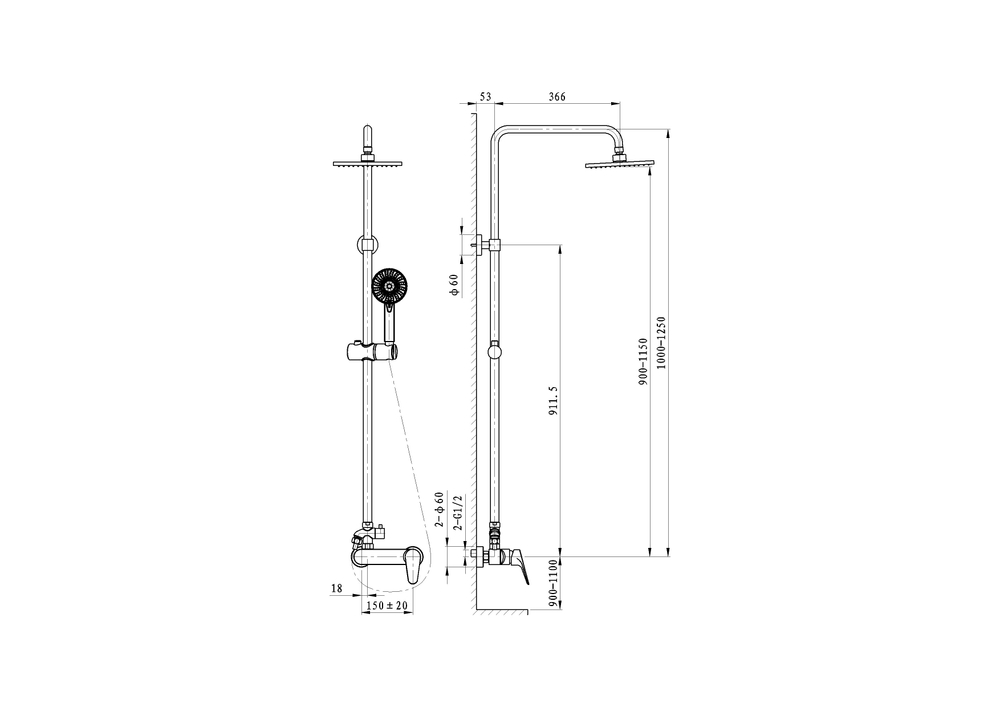 Душевая система WONZON & WOGHAND BALANCE, Хром (WW-054601-CR)