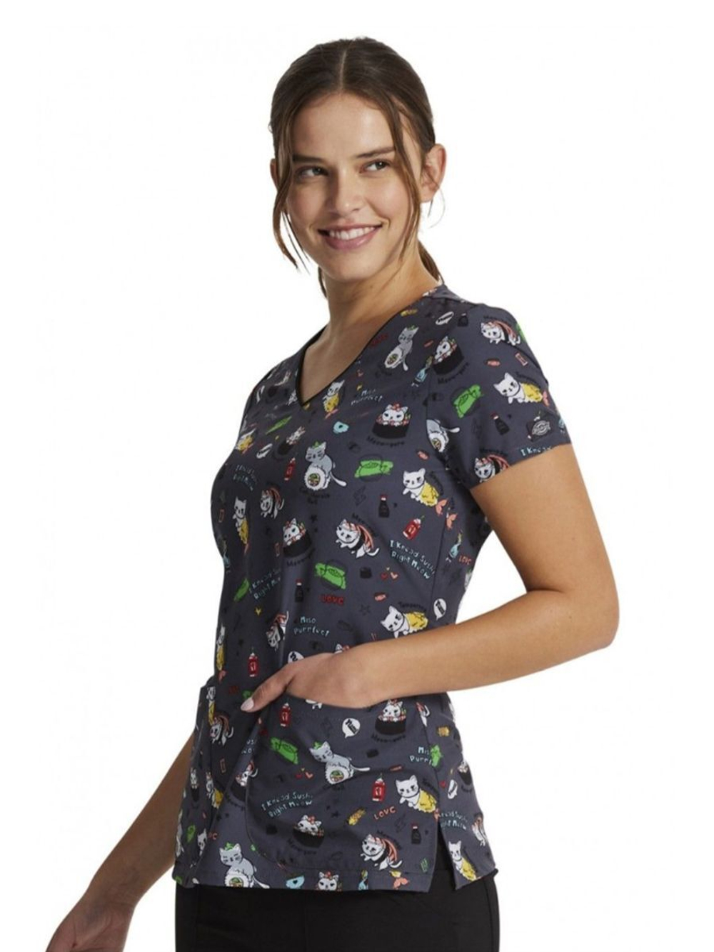 Футболка медицинская женская Dickies DK852, принт "Meow", серый, XS