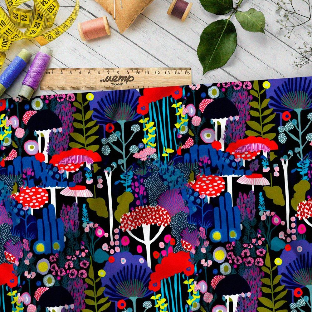 Ткань премиум габардин неоновый лес