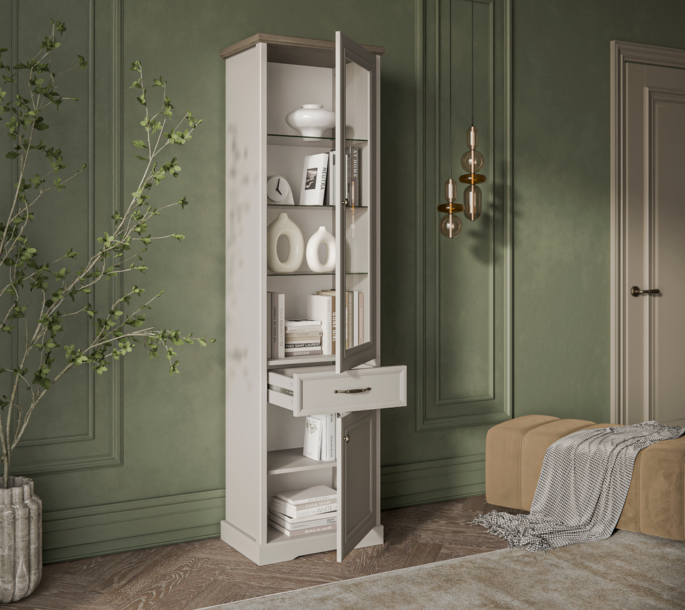 TOSCANA NEW, Шкаф с витриной 1V1D1S. Цвет ПЕРСИДСКИЙ ЖЕМЧУГ/КАНЬОН