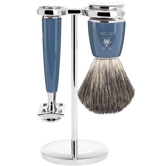Бритвенный набор MUEHLE RYTMO, темно-бирюзовая смола, натуральный барсучий ворс, Т-образная бритва (станок)