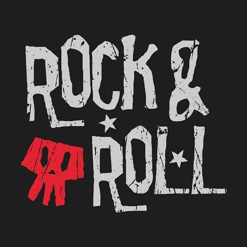 принт PewPewCat Rock and roll для черной футболки