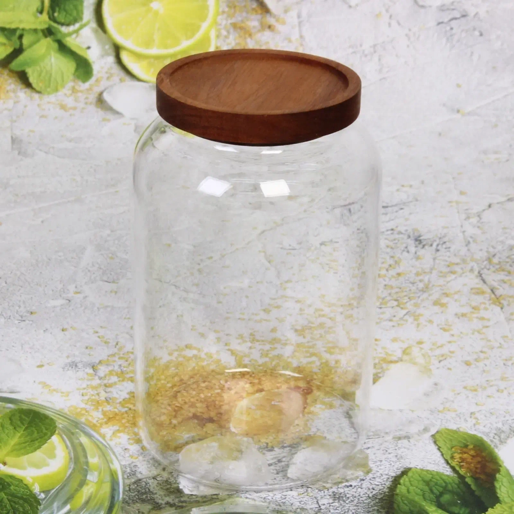 Банка для продуктов стеклянная 3000мл «Хай-Тек» с крышкой из акации 14*23см