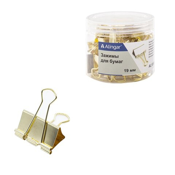 Зажимы для бумаг 19 мм, Alingar, золото, уп. 40 шт