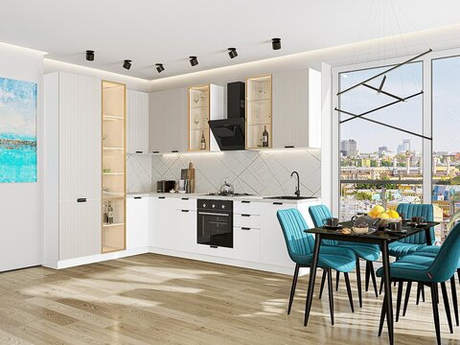 Прямая модульная кухня Евро Лайн-07 Агат/Белый - Белый 2340*2000/3000*600