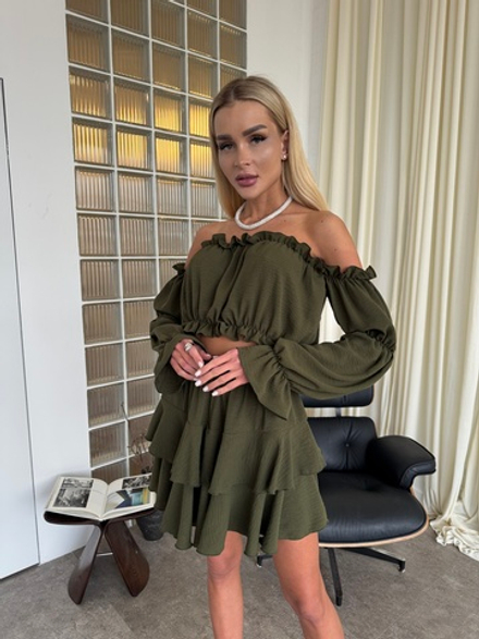 Женский костюм Сингапур топ с юбкой темно-зеленый