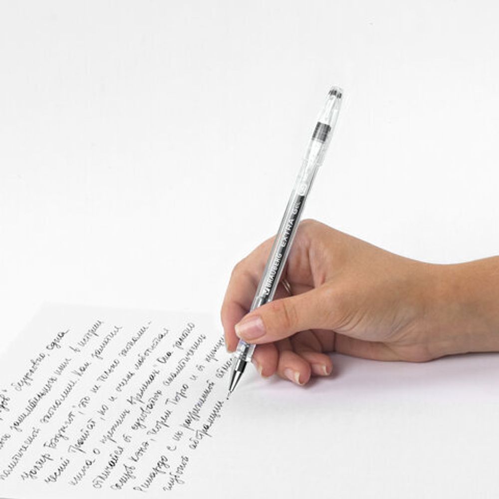 Ручка гелевая BRAUBERG "EXTRA", ЧЕРНАЯ, корпус прозрачный, узел 0,5 мм, линия 0,35 мм, 143900