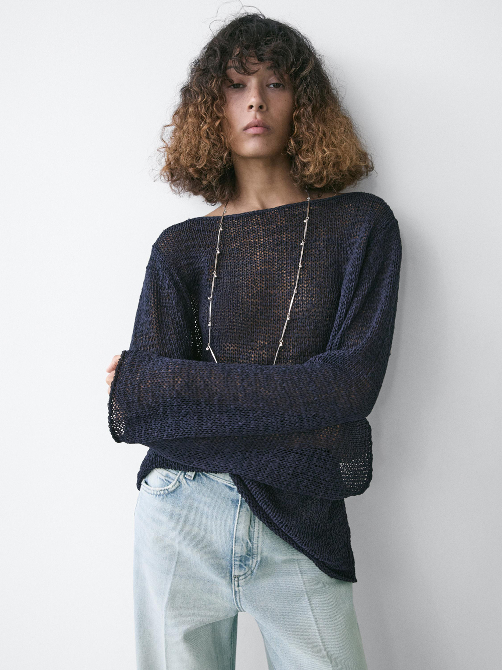 Massimo Dutti Джинсы-палаццо с высокой талией, светло-голубой