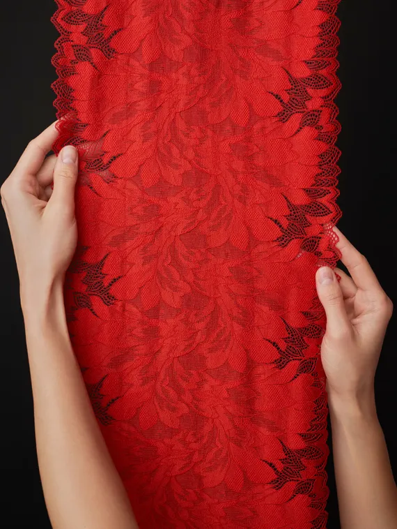 03-77 ОПТ Кружево эластичное 24 см, алый красный (однотон)