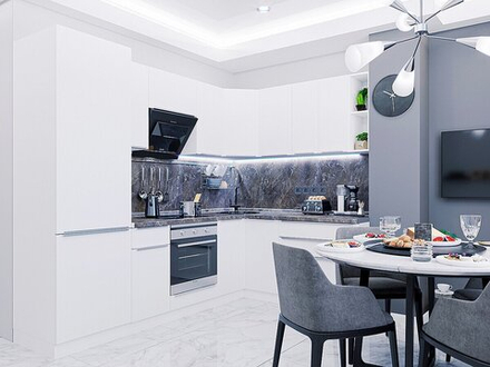 Угловая модульная кухня Фьюжн-04 Silky White - Белый 2140*2500/1800*600