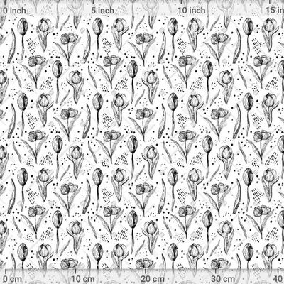 Принт с тюльпанами черный белый. Цветы и пятна графика. by Alexa.Nova_ 1200 DPI