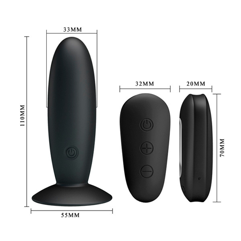 Черный анальный вибростимулятор 11см с пультом ДУ Mr.Play Remote Control Vibrating Plug BI-040045W-MR