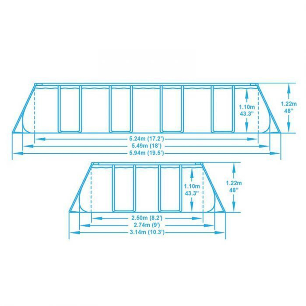 Каркасный прямоугольный бассейн Bestway Steel 56465 (549x274x122 см) с картриджным фильтром, лестницей и тентом