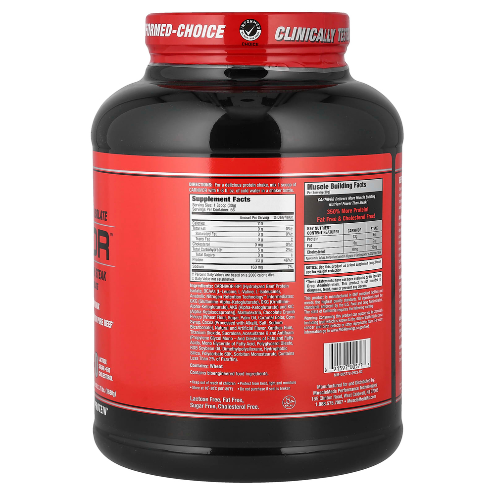 MuscleMeds, Carnivor, биоинженерный изолят говяжьего протеина, печенье и сливки, 1680 г (3,7 фунта)
