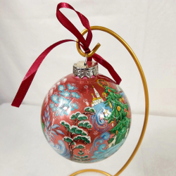 Шар новогодний с ручной росписью Палех "Тройка" в коробке