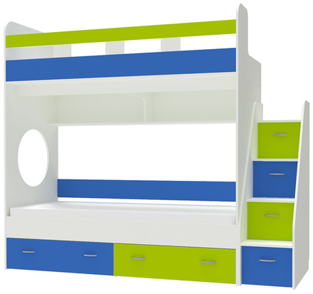 Двухъярусная кровать КарИВи Юниор 1 90х200 Белый  Лайм, Синий