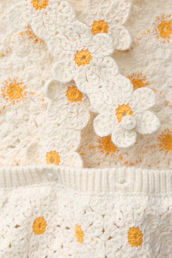 ZARA КОМБИНЕЗОН РОМАШКИ КРЮЧКОМ ГЛАДКИЙ, ЭКРЮ