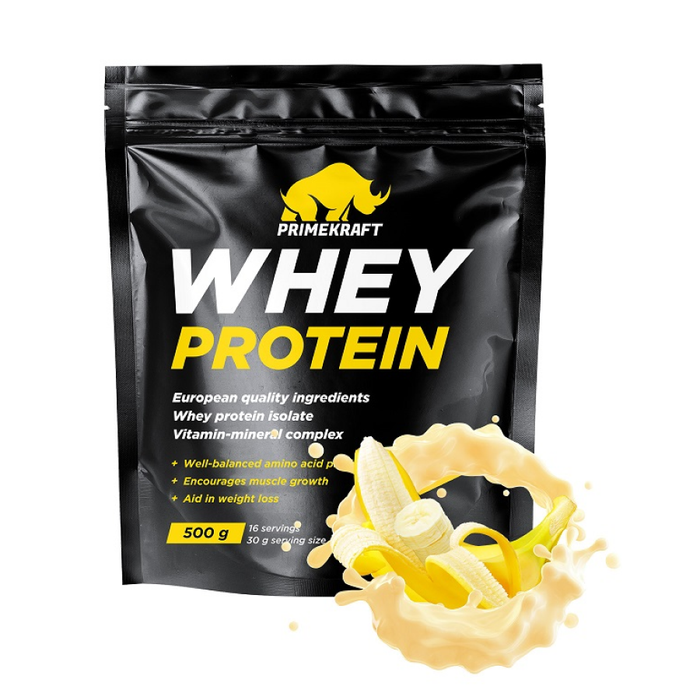 Сывороточный протеин &quot;Банановый йогурт&quot;, Whey Potein Banana Yogurt, Prime Kraft, 500 г