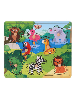 Вкладыши Джунгли 2в1 вкладыши и пазлы 8 жителей джунглей 12 деталей пазла