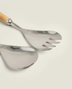 ZARA HOME НАБОР ДЛЯ ПОДАЧИ САЛАТА С БАМБУКОВОЙ РУЧКОЙ (НАБОР ИЗ 2 ПРЕДМЕТОВ), КОРИЧНЕВЫЙ