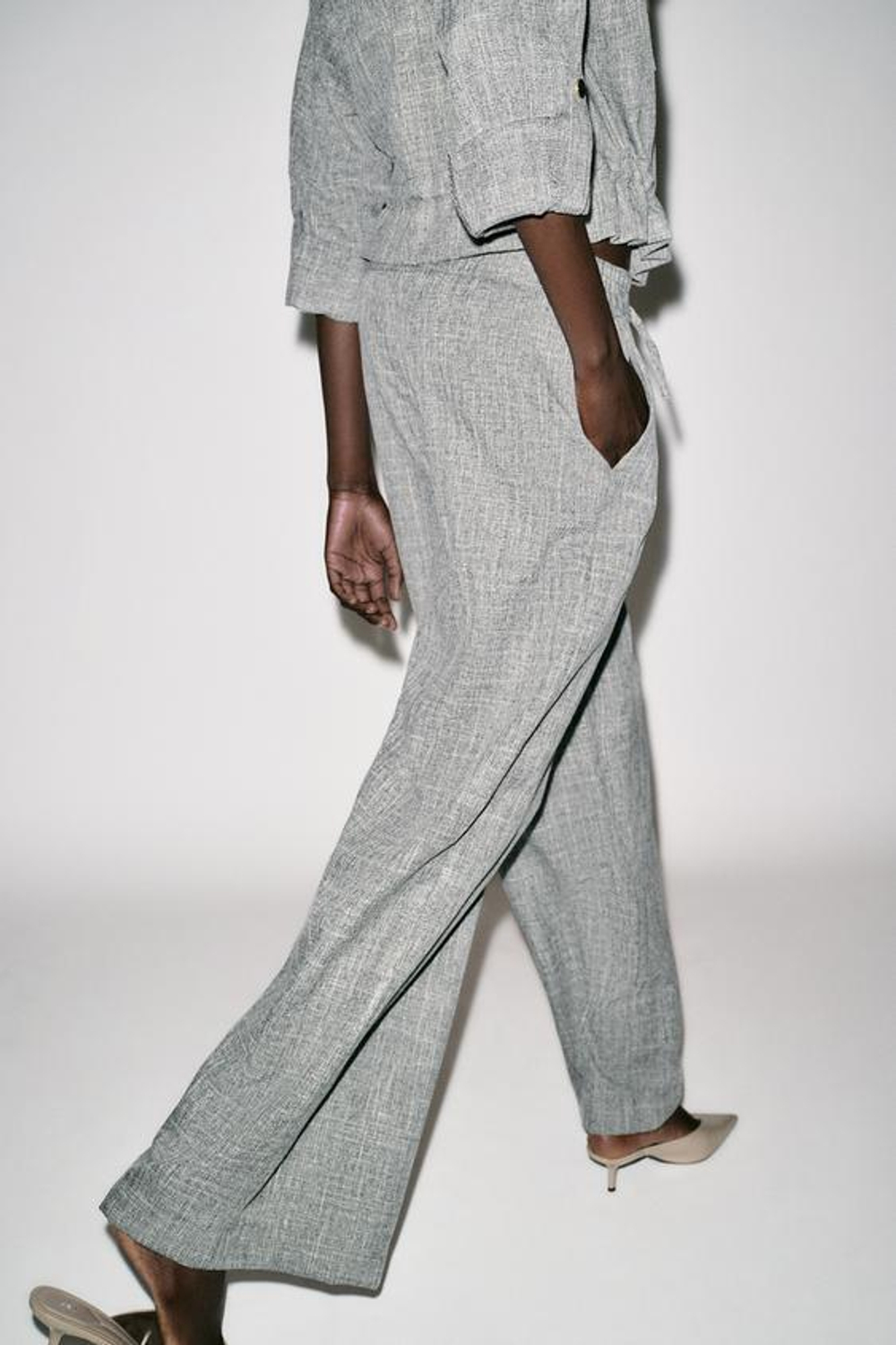 ZARA ШИРОКИЕ БРЮКИ, СЕРЫЙ МЕЛАНЖ