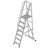 Лестница-платформа фиксированной высоты алюминиевая MEGAL ЛПФВА Н=1.8-8 пер. с трав. и шир. ступ.