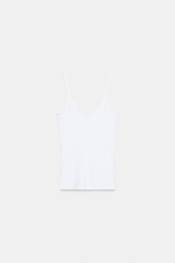 ZARA ТОП НА БРЕТЕЛЯХ В РУБЧИК, БЕЛЫЙ