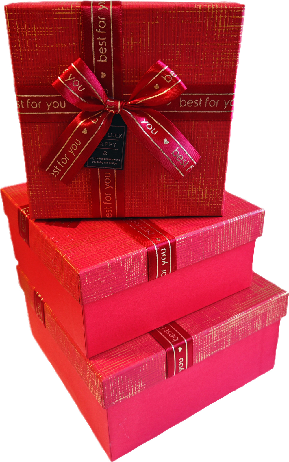 Набор подарочных коробок 3в1 с бантом, красный/золото 15*15*6.5, 17*17*8, 19*19*9.5см