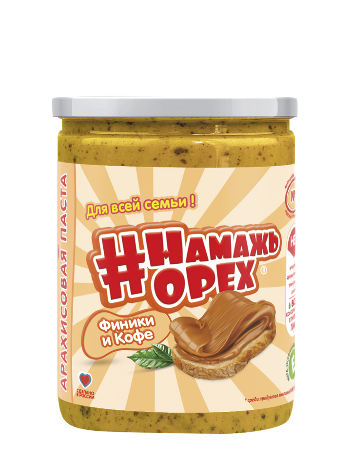Паста Арахисовая #Намажь_орех Традиционная с Финиками и кофе 230 г