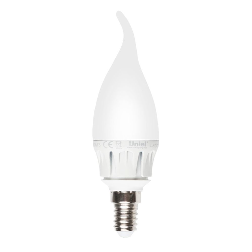 LED-CW37-6W/WW/E14/FR ALM01WH Лампа светодиодная. Форма свеча на ветру, матовая колба. Материал корпуса алюминий. Цвет свечения теплый белый. Серия