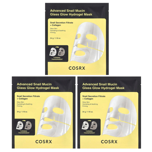 CosRx, Advanced Snail Mucin Glass Glow Hydrogel Beauty Mask, 3 шт., 34 г (1,19 унции)