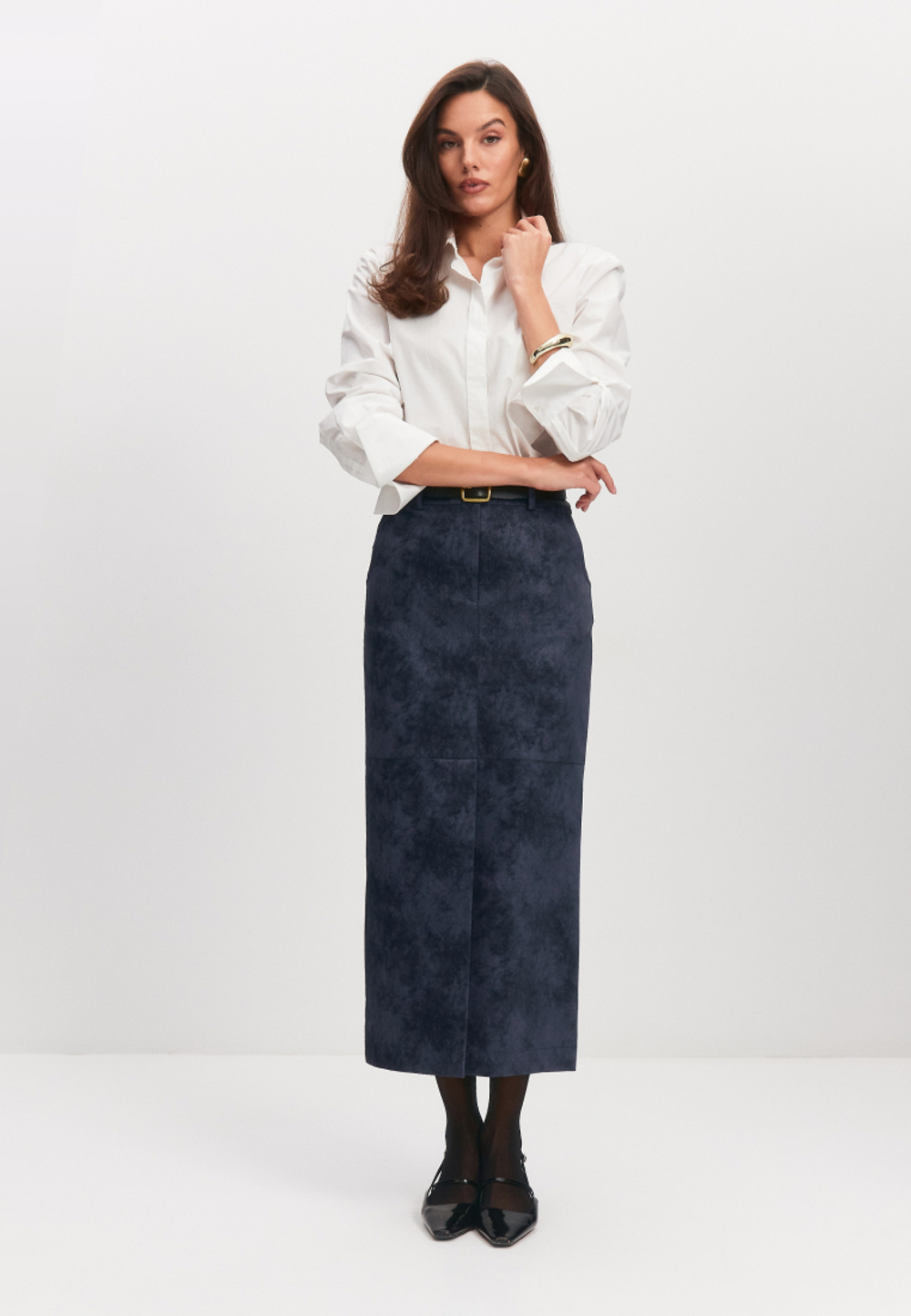 Фактурная юбка миди из экокожи