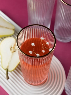 Ребристые бокалы для виски, 330 мл. 6 шт. с золотой каймой